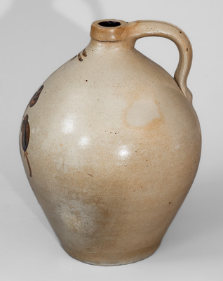 NORTON & FENTON / East Bennington, Vt. Stoneware Jug w/ Elaborate Ochre Decoration, c1844-47