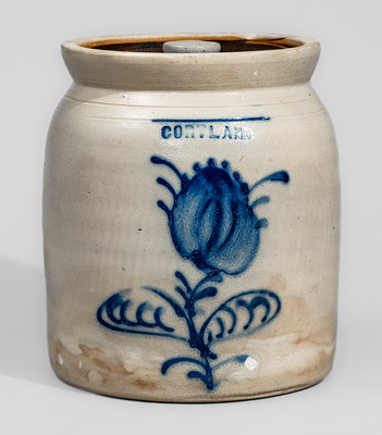 CORTLAND, New York Stoneware Jar w/ Cobalt Floral Decoration, c1867-69