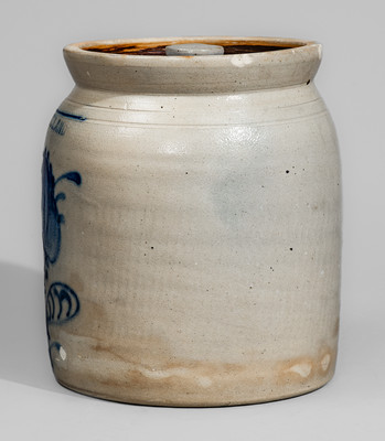 CORTLAND, New York Stoneware Jar w/ Cobalt Floral Decoration, c1867-69