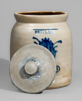 CORTLAND, New York Stoneware Jar w/ Cobalt Floral Decoration, c1867-69