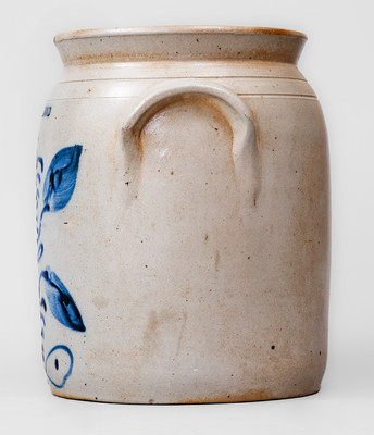 Two-Gallon CORTLAND, New York Stoneware Jar w/ Floral Decoration, c1867-69