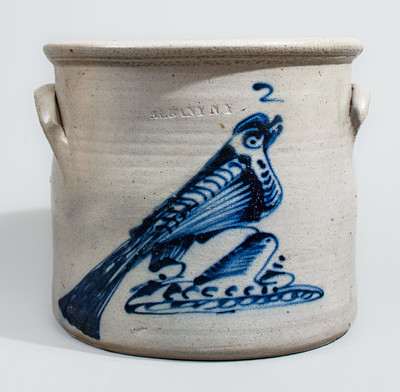 Two-Gallon ALBANY N Y Stoneware Bird Crock, circa 1860