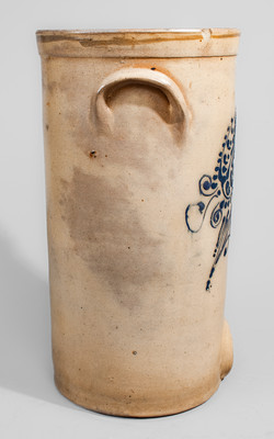Rare ALBANY, NY Three-Gallon Stoneware Water Cooler w/ Cobalt Floral Decoration, c1860