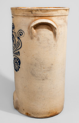 Rare ALBANY, NY Three-Gallon Stoneware Water Cooler w/ Cobalt Floral Decoration, c1860