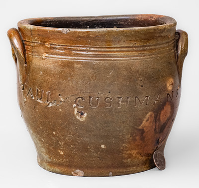 Rare PAUL CUSHMAN Stoneware Jar w/ Incised Floral Decoration, circa 1810