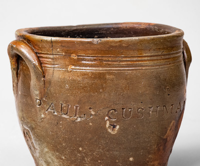 Rare PAUL CUSHMAN Stoneware Jar w/ Incised Floral Decoration, circa 1810