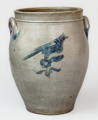 Scarce Albany, NY Stoneware Jar w/ Incised Bird Decorations, circa 1820