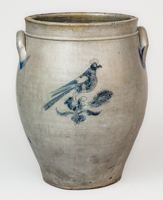Scarce Albany, NY Stoneware Jar w/ Incised Bird Decorations, circa 1820
