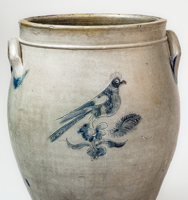 Scarce Albany, NY Stoneware Jar w/ Incised Bird Decorations, circa 1820