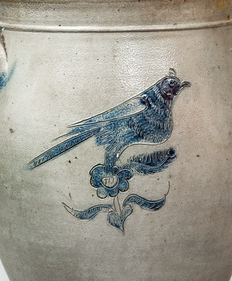 Scarce Albany, NY Stoneware Jar w/ Incised Bird Decorations, circa 1820
