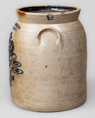 WM E. WARNER. / WEST TROY Stoneware Jar w/ Cobalt Flowering Urn Decoration