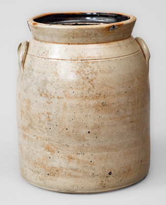 WM E. WARNER. / WEST TROY Stoneware Jar w/ Cobalt Flowering Urn Decoration