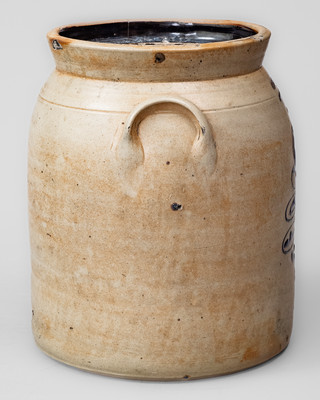 WM E. WARNER. / WEST TROY Stoneware Jar w/ Cobalt Flowering Urn Decoration