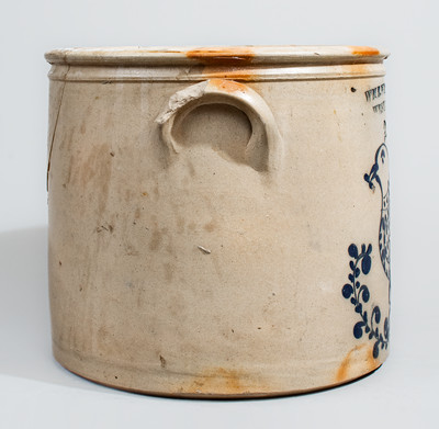 Rare WM E. WARNER / WEST-TROY, New York Two-Gallon Stoneware Bird Crock