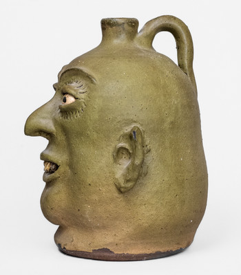"Lanier Meaders," Cleveland, GA Stoneware Face Jug w/ Rock Teeth, c1975