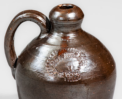 Extremely Rare and Important MRS. HEART & CO / PA Small-Sized Redware Jug, Kate Heart, Chambersburg