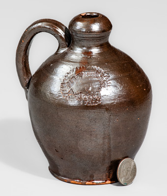 Extremely Rare and Important MRS. HEART & CO / PA Small-Sized Redware Jug, Kate Heart, Chambersburg