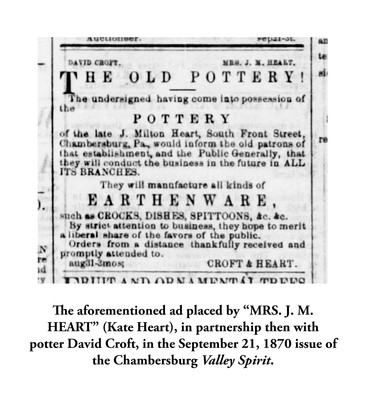 Extremely Rare and Important MRS. HEART & CO / PA Small-Sized Redware Jug, Kate Heart, Chambersburg
