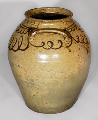 Rare and Fine TRAPP & CHANDLER, Edgefield Dist, SC Six-Gallon Stoneware Jar w/ Elaborate Iron Slip