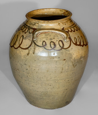 Rare and Fine TRAPP & CHANDLER, Edgefield Dist, SC Six-Gallon Stoneware Jar w/ Elaborate Iron Slip
