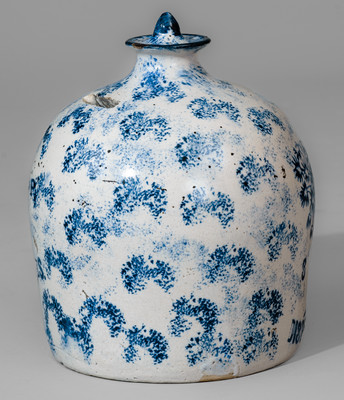 Exceedingly Rare Stoneware South Carolina Dispensary Bank w/ Sponged Cobalt Decoration