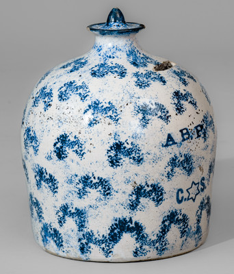 Exceedingly Rare Stoneware South Carolina Dispensary Bank w/ Sponged Cobalt Decoration