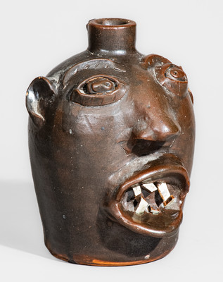 "Brown Pottery / Arden, N.C." Stoneware Face Jug, circa 1940
