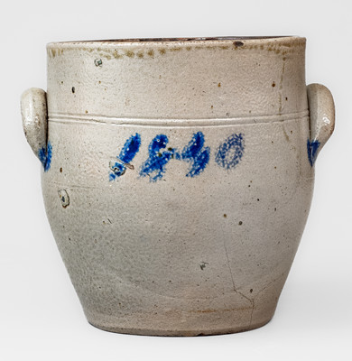 Extremely Rare "1840" Stoneware Jar w/ Cobalt Rooster, probably J.W. Ingell, Taunton, Mass.