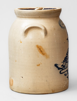 Extremely Rare BURGER & LANG / ROCHESTER, N.Y. Lidded Stoneware Jar w/ Cobalt Swan