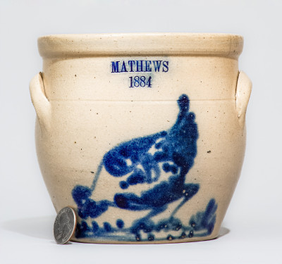 Outstanding Small-Sized Stoneware Spouted Jar w/ Pecking Chicken and Bird Decoration Impressed 