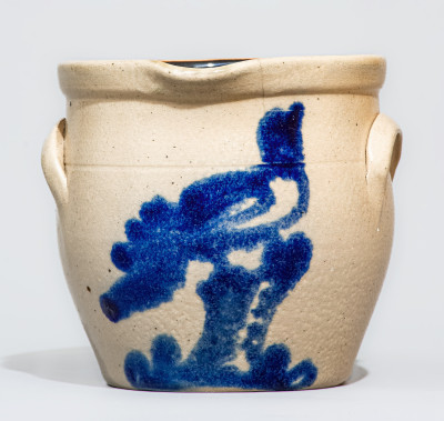 Outstanding Small-Sized Stoneware Spouted Jar w/ Pecking Chicken and Bird Decoration Impressed 