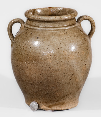 Scarce Edgefield District, SC Alkaline-Glazed Open-Handled Stoneware Jar