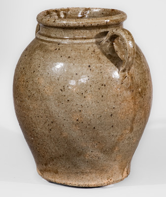 Scarce Edgefield District, SC Alkaline-Glazed Open-Handled Stoneware Jar