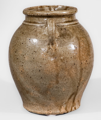 Scarce Edgefield District, SC Alkaline-Glazed Open-Handled Stoneware Jar