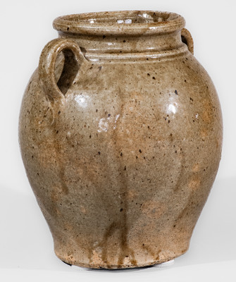 Scarce Edgefield District, SC Alkaline-Glazed Open-Handled Stoneware Jar