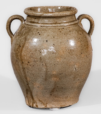 Scarce Edgefield District, SC Alkaline-Glazed Open-Handled Stoneware Jar
