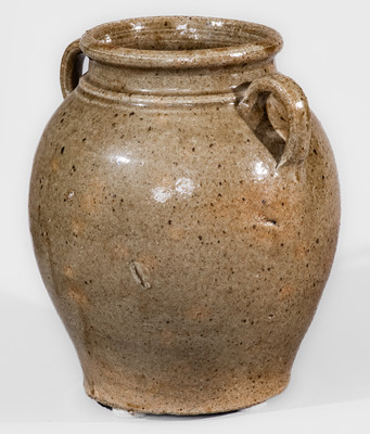 Scarce Edgefield District, SC Alkaline-Glazed Open-Handled Stoneware Jar