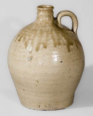 Exceptional attrib. Pottersville Stoneware Manufactory, Edgefield Dist, SC Triple-Stamped Stoneware Jug, c1825