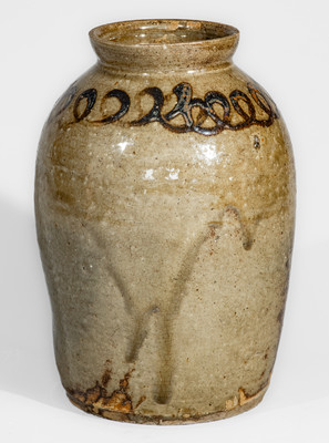 Scarce Alkaline-Glazed Stoneware Jar w/ Iron Slip Decoration, attrib. Thomas Chandler, Edgefield District, SC