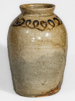 Scarce Alkaline-Glazed Stoneware Jar w/ Iron Slip Decoration, attrib. Thomas Chandler, Edgefield District, SC