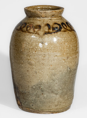 Scarce Alkaline-Glazed Stoneware Jar w/ Iron Slip Decoration, attrib. Thomas Chandler, Edgefield District, SC