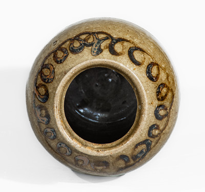 Scarce Alkaline-Glazed Stoneware Jar w/ Iron Slip Decoration, attrib. Thomas Chandler, Edgefield District, SC