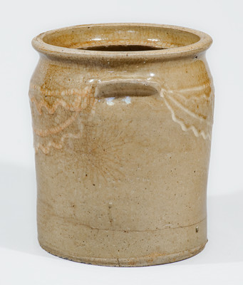 Rare Edgefield District, SC Stoneware Jar w/ Kaolin Slip Decoration, mid 19th century