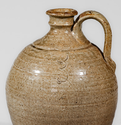 Extremely Rare Small-Sized Stoneware Jug w/ Incised Initial, Edgefield District, South Carolina