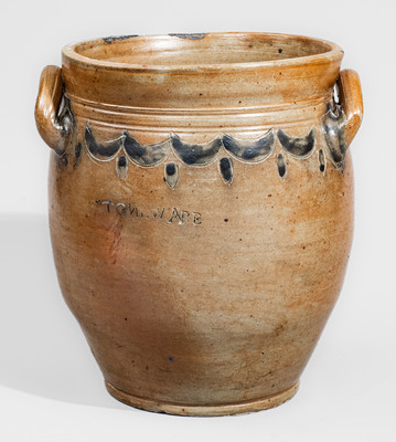 COMMERAWS / STONEWARE Stoneware Jar w/ Impressed Drape-and-Tassel Decoration