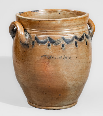 COMMERAWS / STONEWARE Stoneware Jar w/ Impressed Drape-and-Tassel Decoration