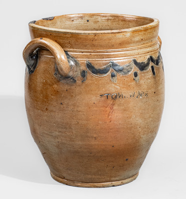 COMMERAWS / STONEWARE Stoneware Jar w/ Impressed Drape-and-Tassel Decoration