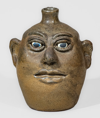 Unusual "Lanier Meaders" (Cleveland, GA) Alkaline-Glazed Stoneware Face Jug, c1980s