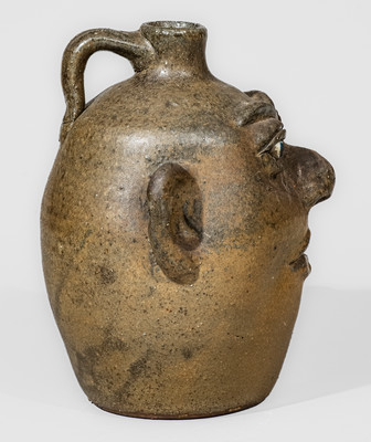 Unusual "Lanier Meaders" (Cleveland, GA) Alkaline-Glazed Stoneware Face Jug, c1980s