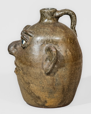 Unusual "Lanier Meaders" (Cleveland, GA) Alkaline-Glazed Stoneware Face Jug, c1980s